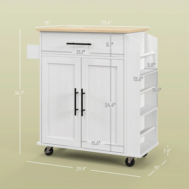 HOMCOM Îlot de cuisine avec rangement, Chariot de cuisine roulant avec prises CA et ports USB