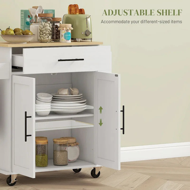 HOMCOM Îlot de cuisine avec rangement, Chariot de cuisine roulant avec prises CA et ports USB