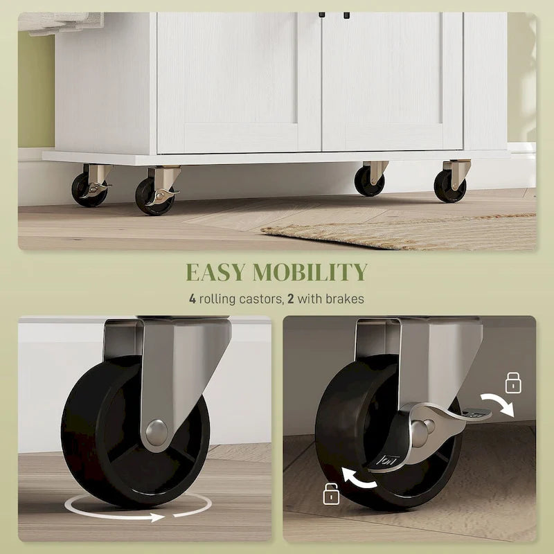 HOMCOM Îlot de cuisine avec rangement, Chariot de cuisine roulant avec prises CA et ports USB