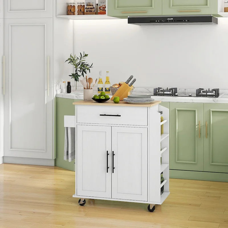 HOMCOM Îlot de cuisine avec rangement, Chariot de cuisine roulant avec prises CA et ports USB
