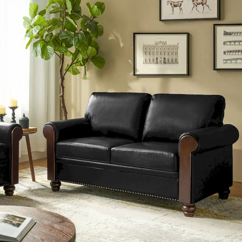 Canapé Hedda Transitional 149,86 cm en cuir avec pieds en bois massif par
