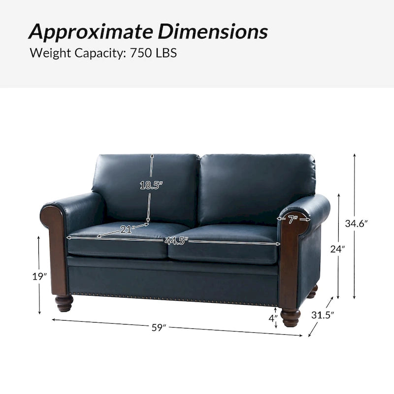 Canapé Hedda Transitional 149,86 cm en cuir avec pieds en bois massif par