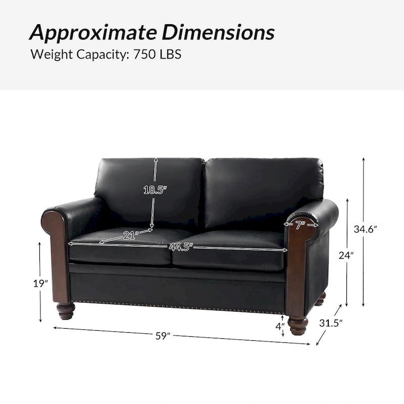 Canapé Hedda Transitional 149,86 cm en cuir avec pieds en bois massif par