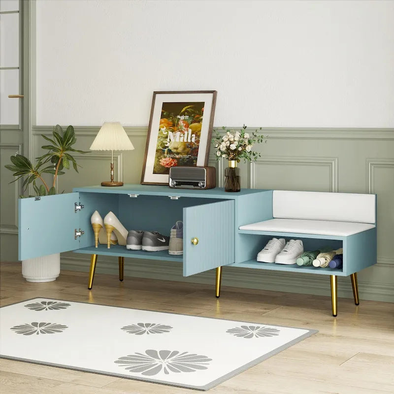 Banc de rangement pour chaussures moderne avec compartiment caché et coussin rembourré