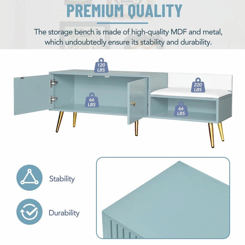 Banc de rangement pour chaussures moderne avec compartiment caché et coussin rembourré