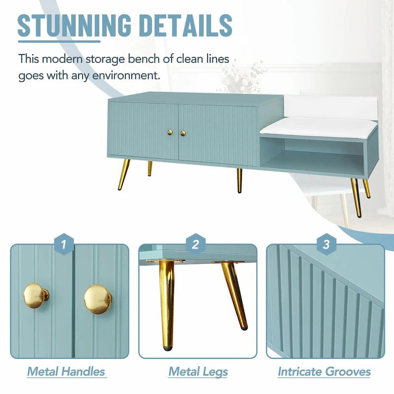 Banc de rangement pour chaussures moderne avec compartiment caché et coussin rembourré