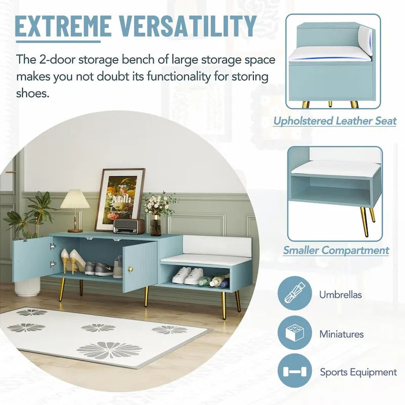 Banc de rangement pour chaussures moderne avec compartiment caché et coussin rembourré