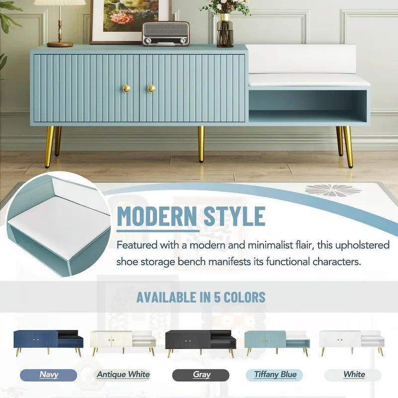 Banc de rangement pour chaussures moderne avec compartiment caché et coussin rembourré