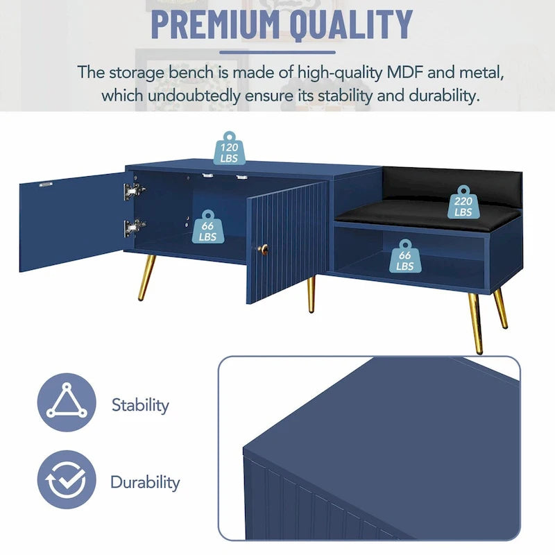 Banc de rangement pour chaussures moderne avec compartiment caché et coussin rembourré