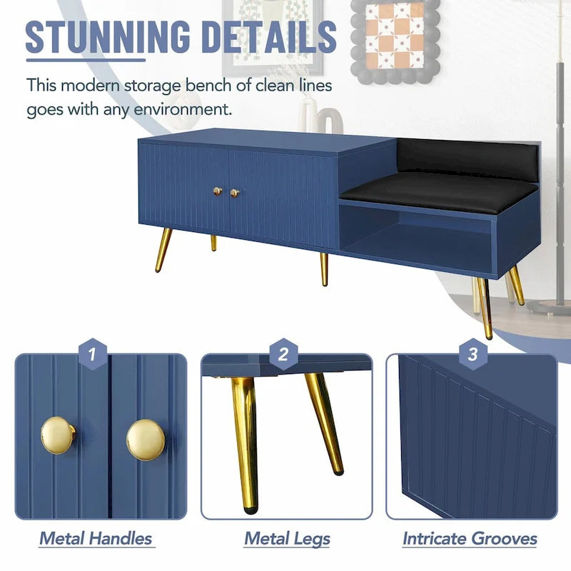 Banc de rangement pour chaussures moderne avec compartiment caché et coussin rembourré