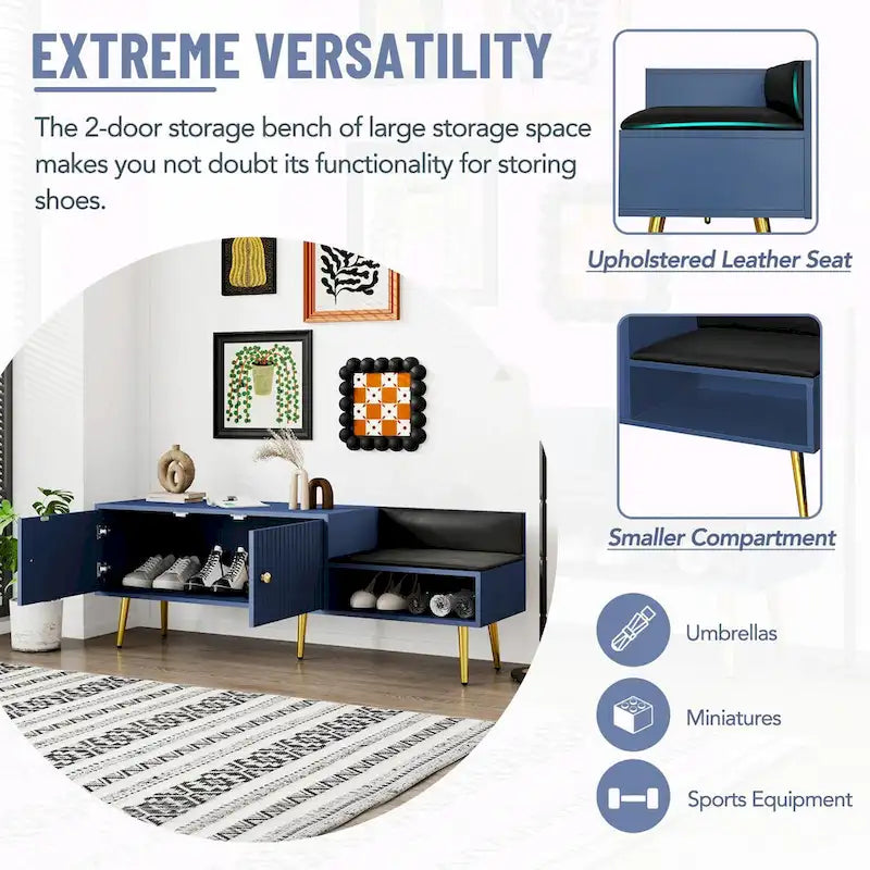 Banc de rangement pour chaussures moderne avec compartiment caché et coussin rembourré
