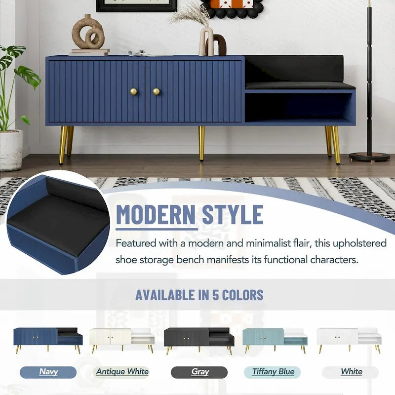 Banc de rangement pour chaussures moderne avec compartiment caché et coussin rembourré