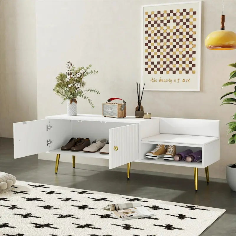 Banc de rangement pour chaussures moderne avec compartiment caché et coussin rembourré