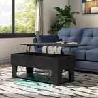 Table basse relevable moderne de 99 cm avec éclairage LED 16 couleurs et rangement dissimulé