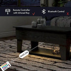 Table basse relevable moderne de 99 cm avec éclairage LED 16 couleurs et rangement dissimulé