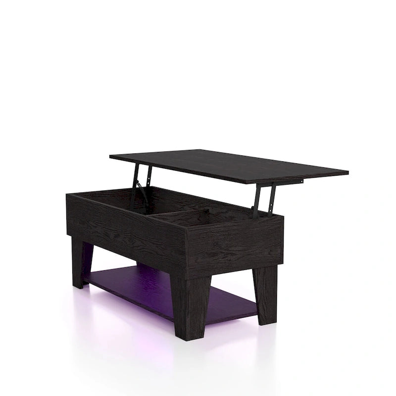 Table basse relevable moderne de 99 cm avec éclairage LED 16 couleurs et rangement dissimulé