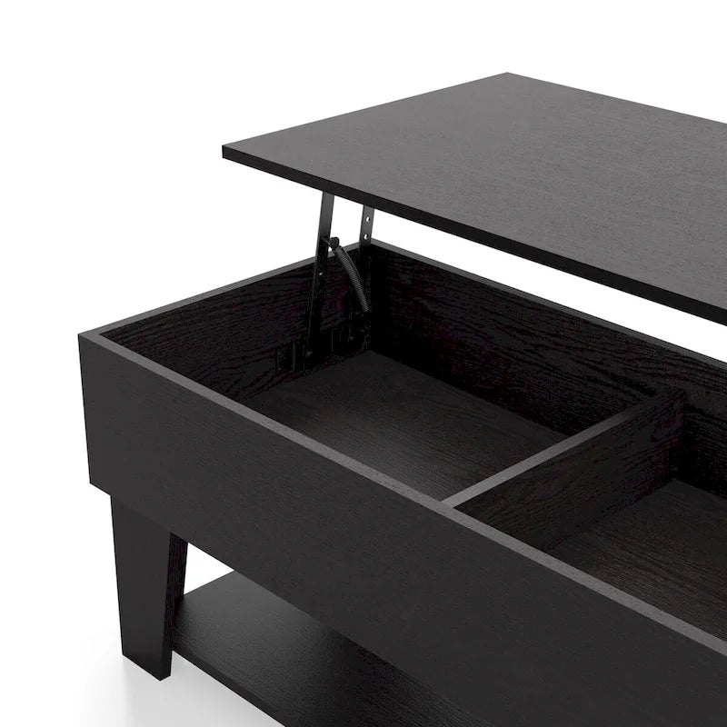 Table basse relevable moderne de 99 cm avec éclairage LED 16 couleurs et rangement dissimulé