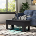 Table basse relevable moderne de 99 cm avec éclairage LED 16 couleurs et rangement dissimulé