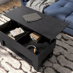 Table basse relevable moderne de 99 cm avec éclairage LED 16 couleurs et rangement dissimulé