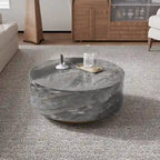 Table basse ronde en faux marbre moderne avec 2 tiroirs, entièrement assemblée
