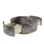Table basse ronde en faux marbre moderne avec 2 tiroirs, entièrement assemblée