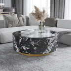 Table basse ronde en faux marbre moderne avec 2 tiroirs, entièrement assemblée