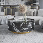 Table basse ronde en faux marbre moderne avec 2 tiroirs, entièrement assemblée