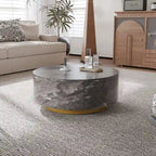 Table basse ronde en faux marbre moderne avec 2 tiroirs, entièrement assemblée