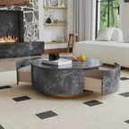 Table basse ronde en faux marbre moderne avec 2 tiroirs, entièrement assemblée