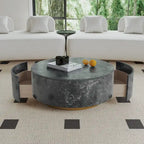 Table basse ronde en faux marbre moderne avec 2 tiroirs, entièrement assemblée