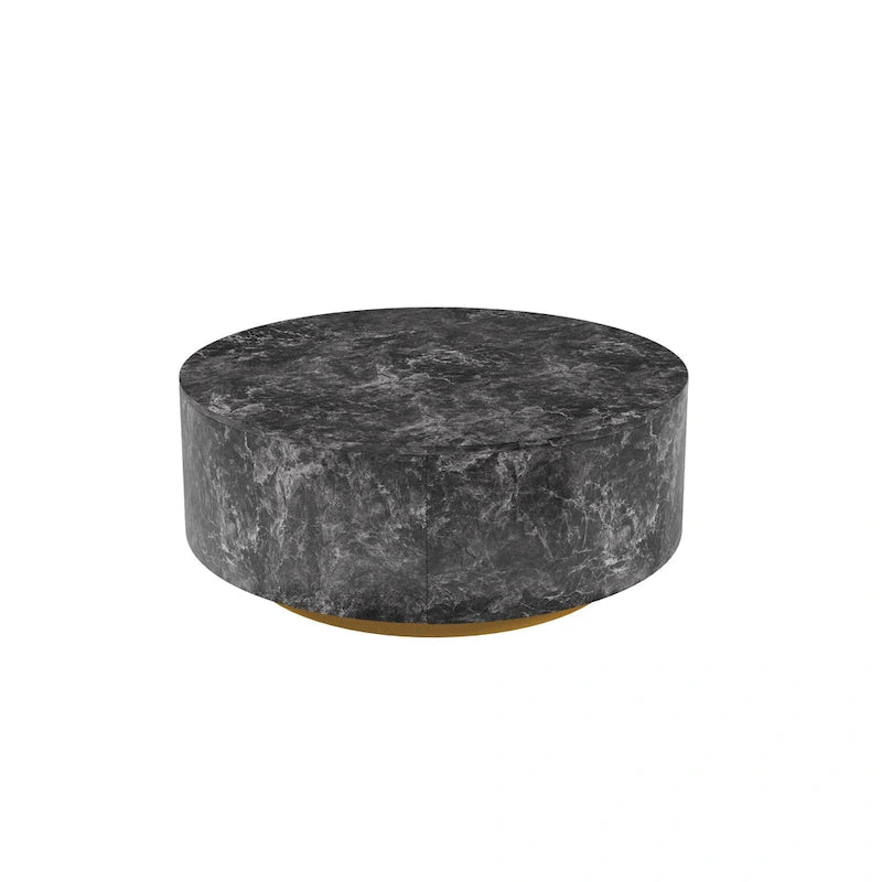 Table basse ronde en faux marbre moderne avec 2 tiroirs, entièrement assemblée