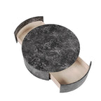 Table basse ronde en faux marbre moderne avec 2 tiroirs, entièrement assemblée