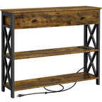 Table console Yaheetech vintage en bois avec prise, table d'appoint pour canapé avec 1 tiroir et 2 étagères ouvertes