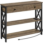 Table console Yaheetech vintage en bois avec prise, table d'appoint pour canapé avec 1 tiroir et 2 étagères ouvertes