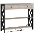 Table console Yaheetech vintage en bois avec prise, table d'appoint pour canapé avec 1 tiroir et 2 étagères ouvertes