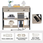Table console Yaheetech vintage en bois avec prise, table d'appoint pour canapé avec 1 tiroir et 2 étagères ouvertes