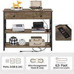 Table console Yaheetech vintage en bois avec prise, table d'appoint pour canapé avec 1 tiroir et 2 étagères ouvertes