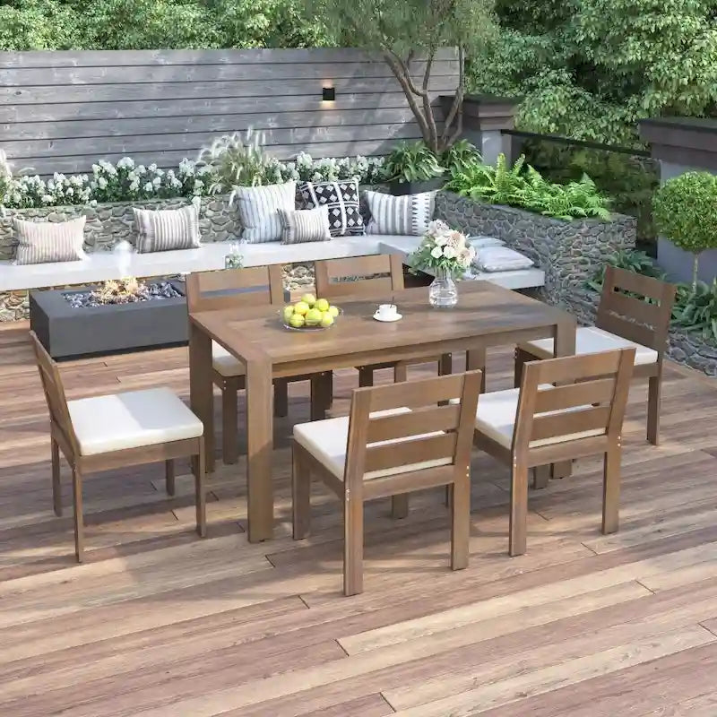 Ensemble repas d'extérieur 7 pièces en bois d'acacia, idéal pour la terrasse