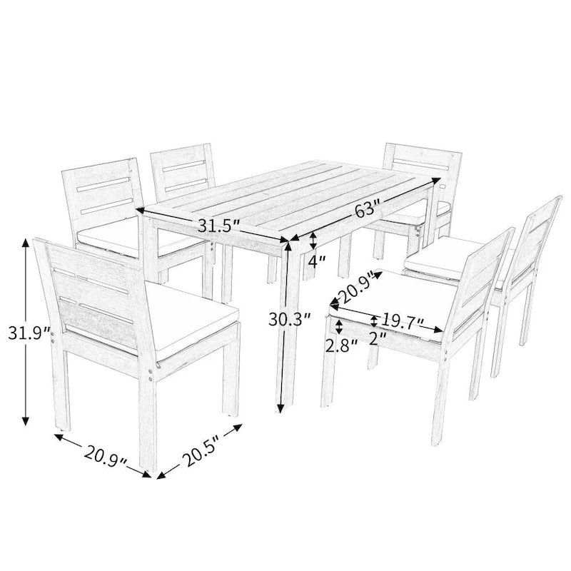 Ensemble repas d'extérieur 7 pièces en bois d'acacia, idéal pour la terrasse