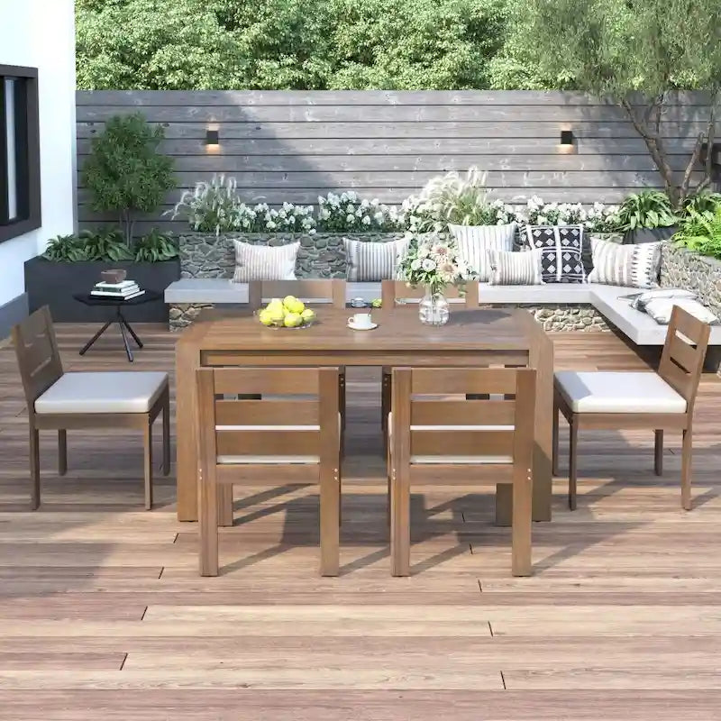 Ensemble repas d'extérieur 7 pièces en bois d'acacia, idéal pour la terrasse