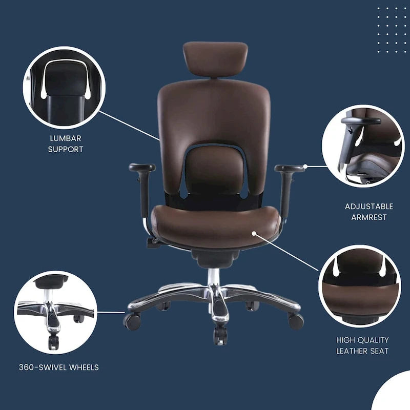 Fauteuil de bureau de direction Ergolux en cuir véritable avec support lombaire