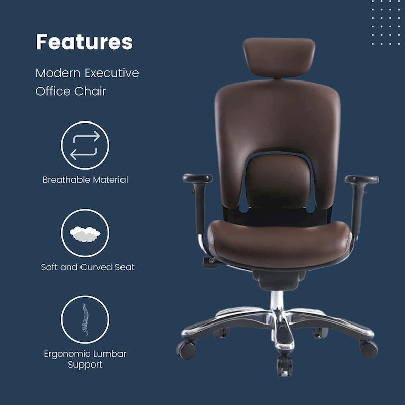 Fauteuil de bureau de direction Ergolux en cuir véritable avec support lombaire