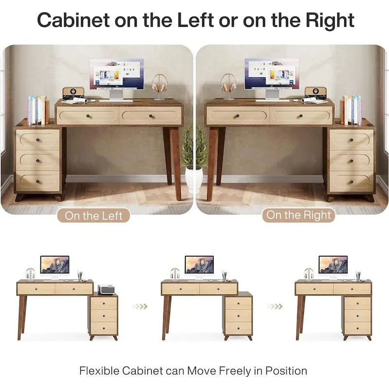 Bureau informatique de 51 pouces avec caisson de rangement réversible et support d'imprimante