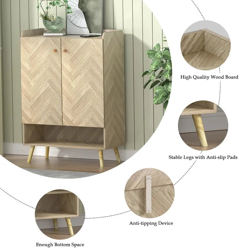 Anmytek Meuble à chaussures moderne pour entrée 20 paires, étagère à chaussures 6 niveaux avec portes et étagères réglables