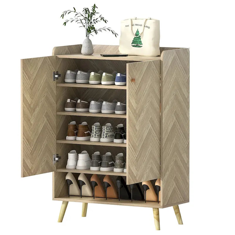 Anmytek Meuble à chaussures moderne pour entrée 20 paires, étagère à chaussures 6 niveaux avec portes et étagères réglables