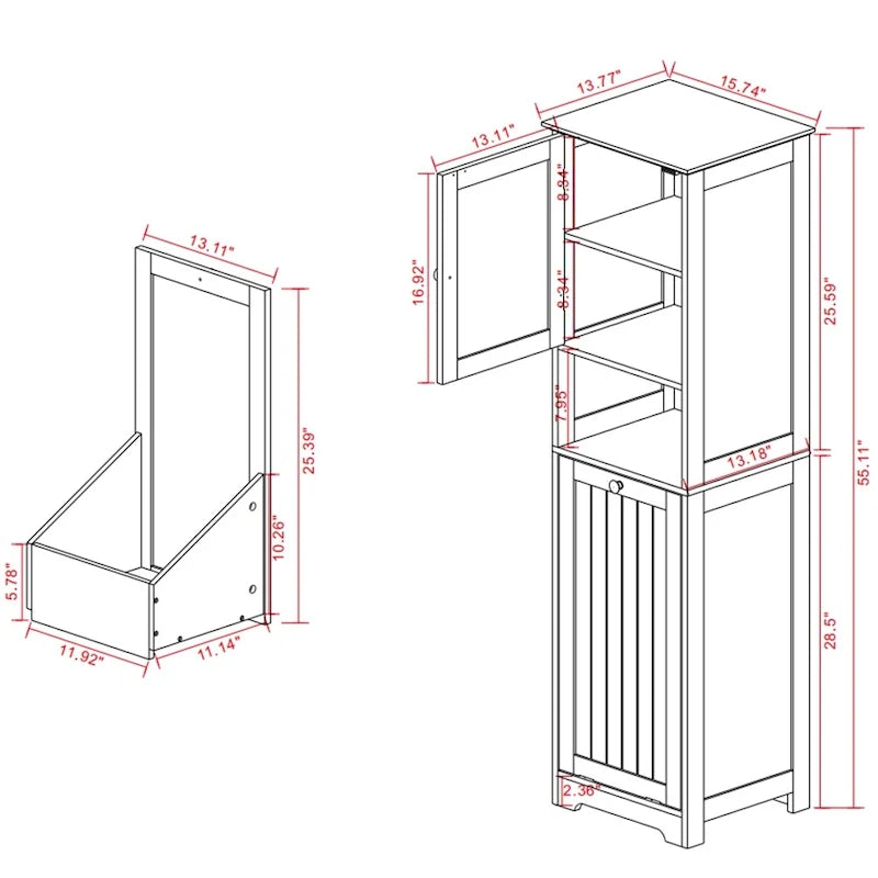 Meuble de tri de linge inclinable à une porte et un compartiment
